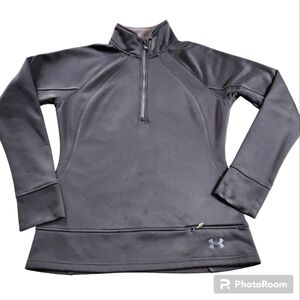 Under Armour Jacket Sz M Black Semi Fitted Neoprene Thumb Holes 1/2 Zip Pullover